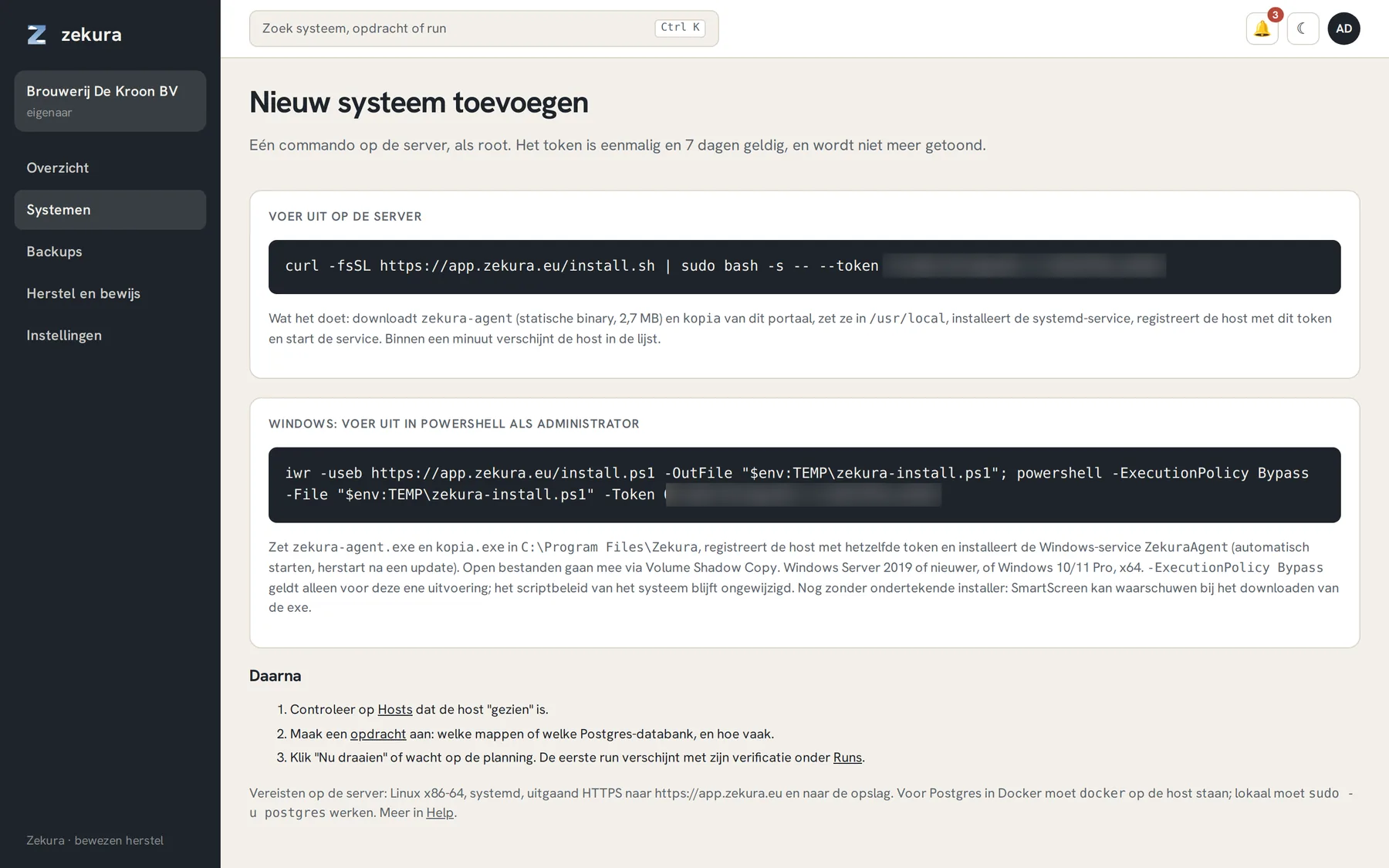 Nieuw systeem: het Linux-commando en het PowerShell-commando voor Windows